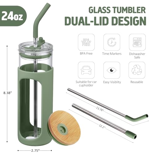 24oz Glass Tumbler with 2 Lids and Straws