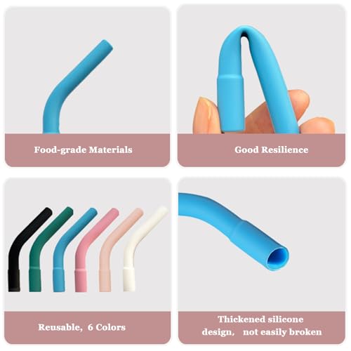 6 Pcs Reusable Silicone Straw Tips with Drinking Long Straws Compatible with Stanley 20 oz Cup Tumbler (12 Count)