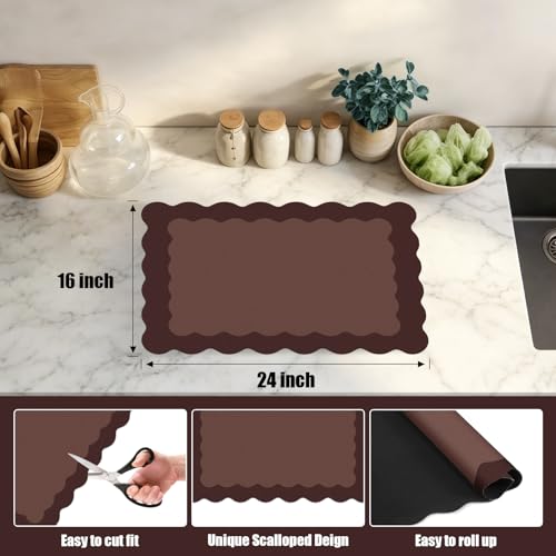 Brown Scalloped Coffee Mat for Countertop Coffee Bar Mat Matt