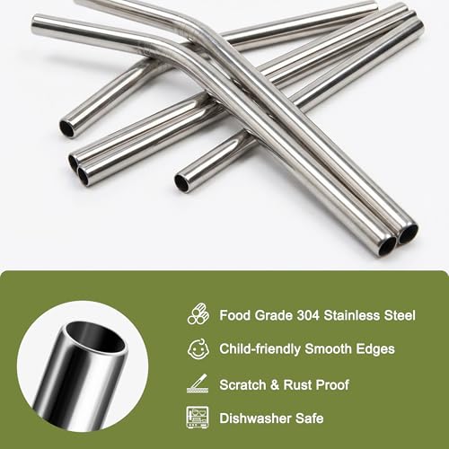 0.47" Extra Wide Stainless Steel Reusable Straws for Smoothie