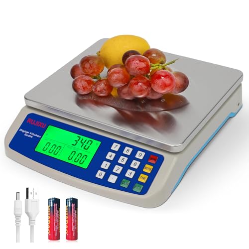 Large Digital Kitchen Scale 30KG Commercial Food Scale 66LB for Baking Bread Meat Stainless Steel Price Computing Scale LCD Display