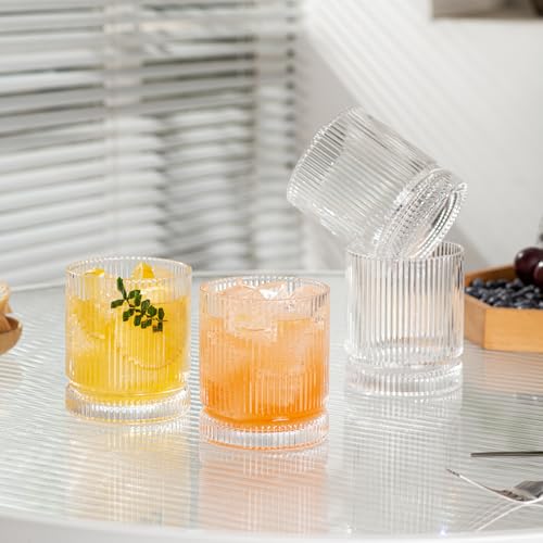Ribbed Glass Cups Set (4 Count)