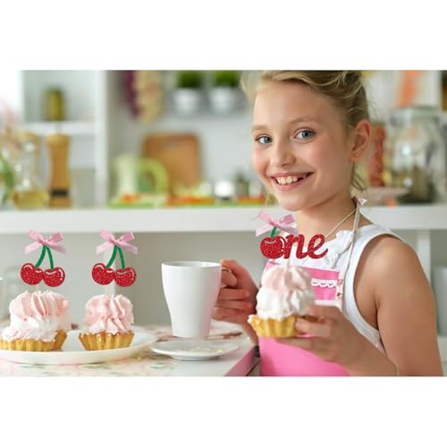 24 Pack Cherry 1st Birthday Cupcake Toppers (24 Count)