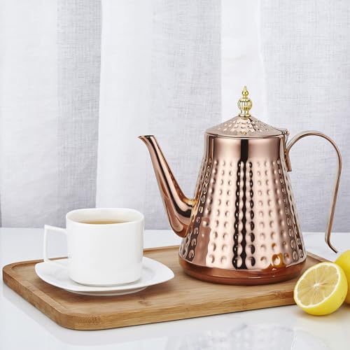 1.6L(54oz) Stainless Steel Hammer Patterned Teapot With Removeable Infuser,Loose leaf cover,Copper