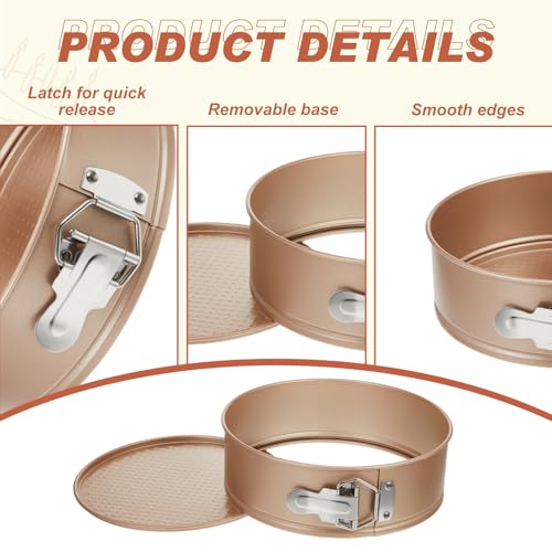 4 Pcs 8 Inch Non Stick Springform Pan with Removable Bottom Carbon Steel Round Springform Cheesecake Pan with Stainless Steel Spring Buckles for Baking Kitchens Restaurant (4 Count)