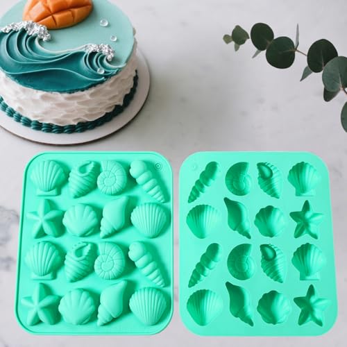 2 Pack Horse Green Seashell Silicone Molds for Chocolate Candy Baking Decorations (2 Count)
