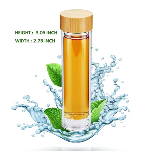 15oz Double Wall Glass Water Bottle with Bamboo Lid and Tea Infuser