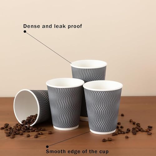 50 Pack 12 oz Coffee Cups Disposable Insulated Paper Cup Gray (50 Count)