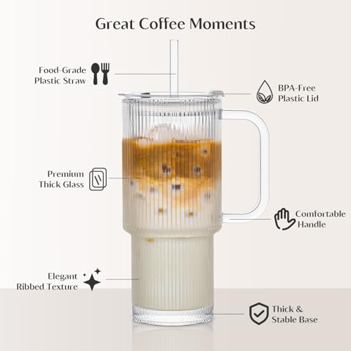 24 oz Ribbed Glass Tumbler with Handle