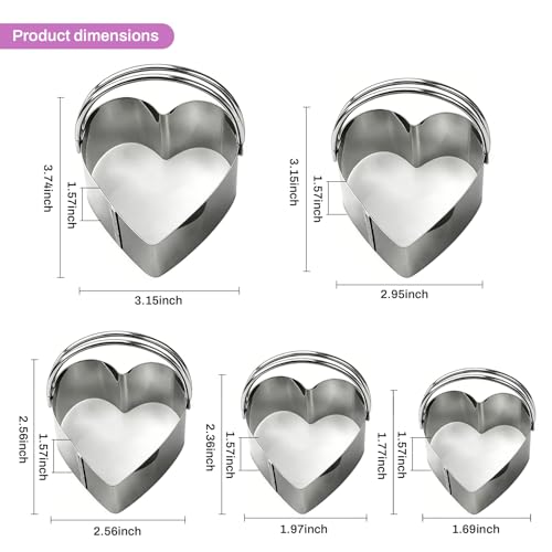Stainless Steel Heart Cookie Cutter Set of 5 with Handle