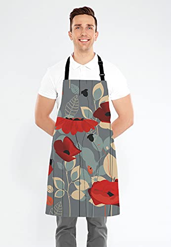 Poppy flowers Bib Apron with Adjustable Neck for Men Women