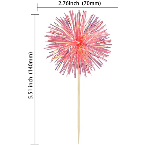 30Pcs Foil Firework Cupcake Toppers Sparkle Tinsel Cupcake Picks Happy Birthday Cake Decorations Drink Stirrers Cocktail Food Fruit Toothpicks for Baby Shower Graduation Party Supplies Orange (30 Count)