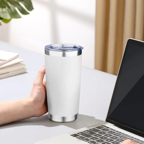 20oz Tumbler with Lid Double Wall Vacuum Insulated Travel Coffee Mug Stainless Steel Thermal Cup Powder Coated Sturdy Coffee Tumbler Bulk for Hot and Cold Beverage (6 Count)