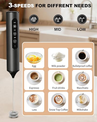 3 Speed Rechargeable Electric Milk Frother Handheld Foam Maker