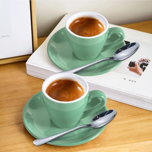 Porcelain Espresso Cup with Saucer And Stainless Steel mini Spoons (7 Count)