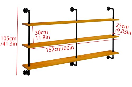 Floating Shelves for Wall Bookshelf Industrial Pipe Shelving Shelves Natural Wood Planks Rustic Wall Shelves Hanging Bookshelves Farmhouse Kitchen Shelving 60 inch