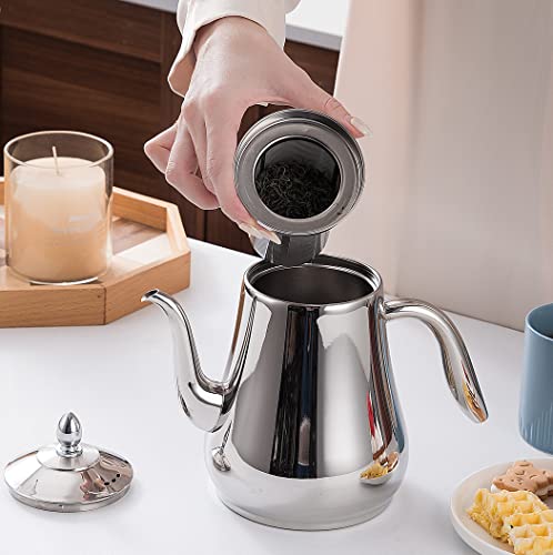 Stainless Steel Teapot with strainer Tea Pot With Removable Infuser or filter for Loose Leaf and Tea Bags cold water Pitcher Tea Maker Dishwasher Safe