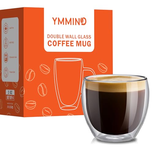 Set of 4 Double Walled Glass Coffee Mugs 3 Ounces Insulated Layer Coffee Cups Borosilicate Glass Espresso Cup for Hot Beverage (4 Count)