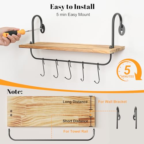 Floating Wall Shelves for Kitchen Bathroom Coffee Nook with 10 Adjustable Hooks for Coffee Mugs (2 Count)