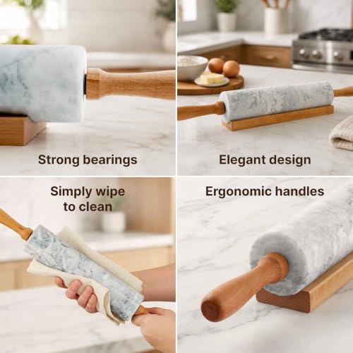 17 Inch Marble Rolling Pin With Stand