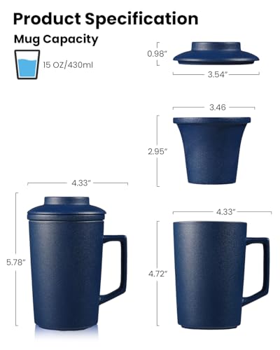 15 oz Ceramic Tea Infuser Cup with Lid