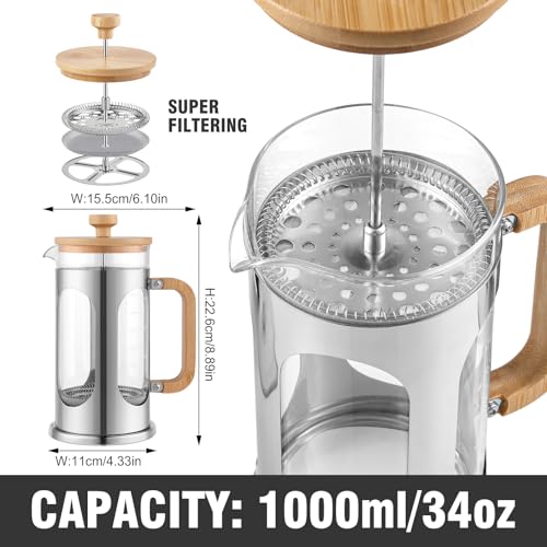 No Plastic French Press Coffee Maker 34 oz (34 Ounce)