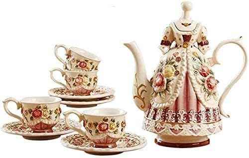 Chinese Hand-Painted Tea Set with Embossed Roses, Ceramic Teapot, Tea Cups & Saucers, Victorian Style Afternoon Tea Set, Luxury Gift for Tea Lovers