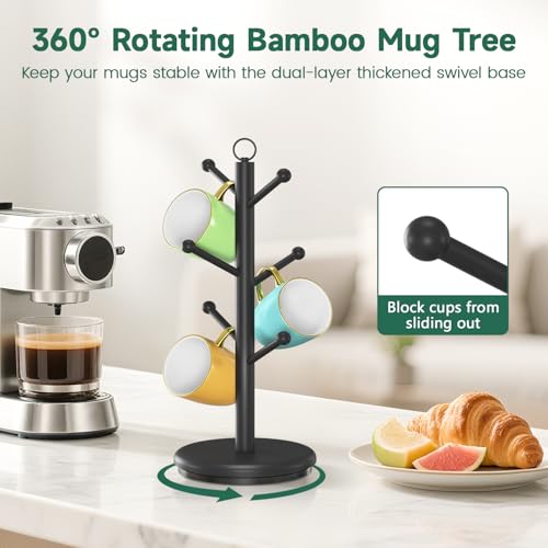 Mug Holder Tree Bamboo 360° Rotating Coffee Cup Display Rack