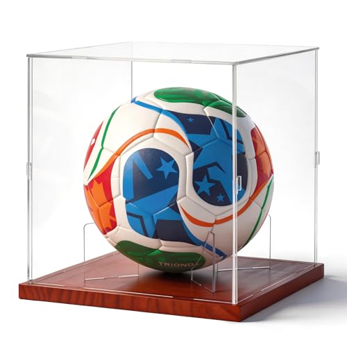 Full Size Acrylic Soccer Ball Display Case Solid Wood Base