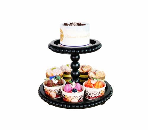2 Tiered Tray Stand Display Farmhouse Tiered Tray with Beads Home Decor