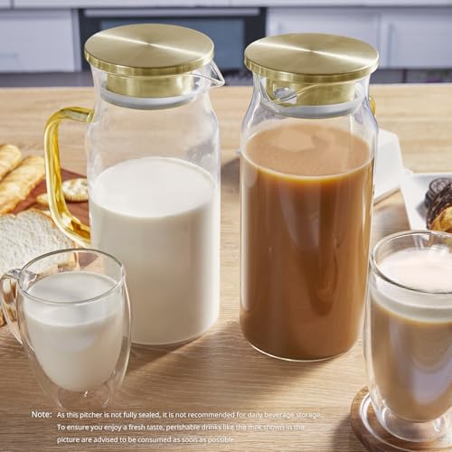 2 Liter 68 oz Gold Glass Pitcher with Lid and Handle