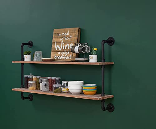 Pipe Shelves Industrial Pipe Shelving Real Wood Industrial Floating Shelves with Wood Planks 48 inch Wall Shelves Rustic Hanging Bookshelf Farmhouse Kitchen Bar Shelving