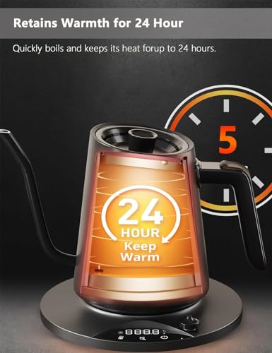 Electric Kettles Gooseneck Electric Kettle with 1°F Precision Temp Control Fast Boiling Pour Over Coffee & Tea Kettle
