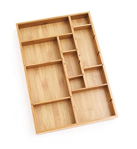 8397 Bamboo Wood Adjustable Drawer Organizer with 6 Removable Dividers