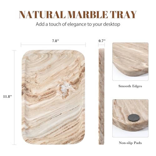 Marble Tray 12"x8" Natural Marble Vanity Tray for Countertop Bathroom Kitchen Dresser