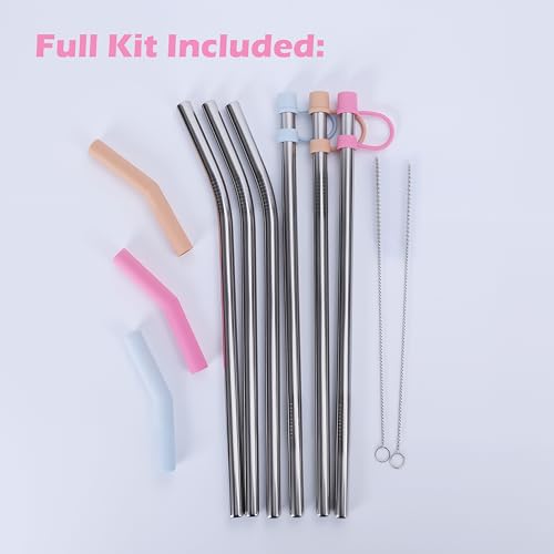 10.5" Stainless Steel Straws with Covers fit Stanley 30 oz tumbler