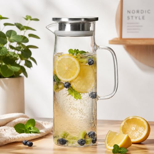 Glass Pitcher with Lid Glass Water Carafe with Handle
