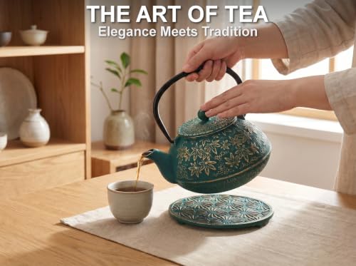 40 Oz Green Maple Leaf Cast Iron Teapot