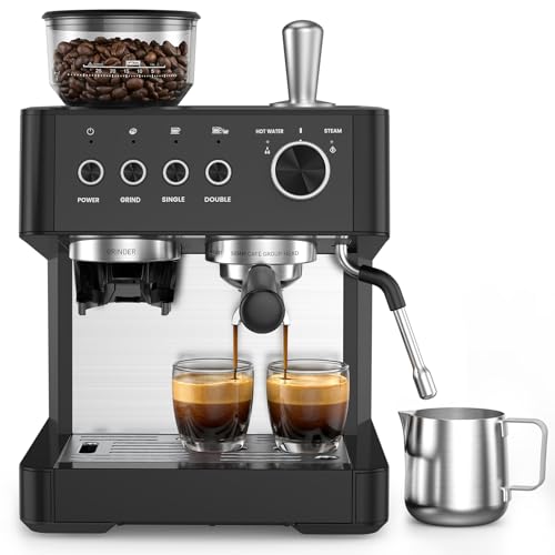 2026 Upgrade) Espresso Machine with Grinder, Expresso Coffee Machines with Built-in Anti-Clog Coffee Grinder/Milk Steam Wand/Frother, Expresso Machines for Home Perfect Cappuccino & Latte-Matte Black