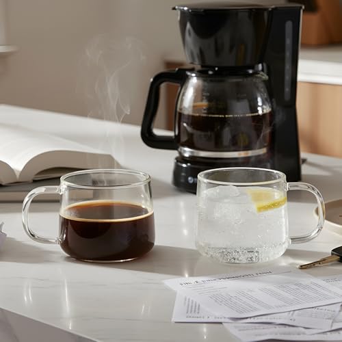 16oz Glass Coffee Mugs Set of 2 (2 Count)