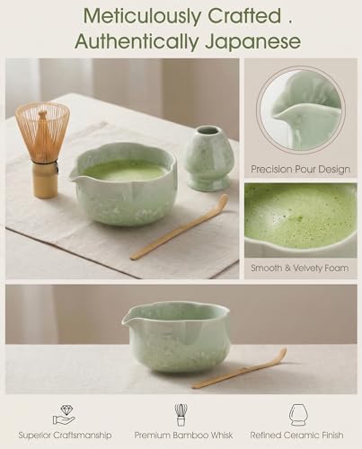 Matcha Set, 4-Piece Matcha Whisk Set with Crystal Glazed Bowl (4 Count)