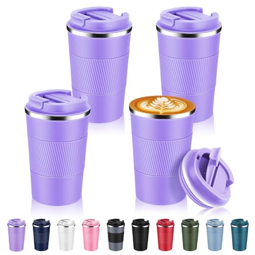 13 oz Stainless Steel Insulated Travel Coffee Mug with Fip Lid Bulk 4 Pack (4 Count)