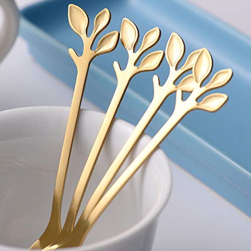 8 Pack Elegant Gold Leaf 4.7" Espresso Spoons (8 Count)