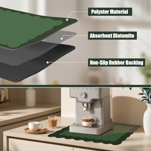Green Scalloped Coffee Mat for Countertop Coffee Bar Mat Matt