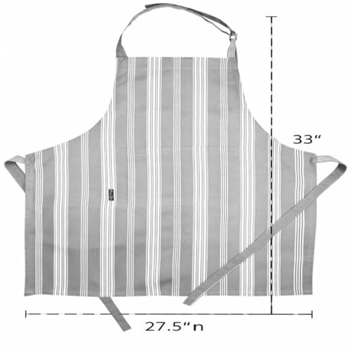Cotton Striped Aprons for Women with Pockets