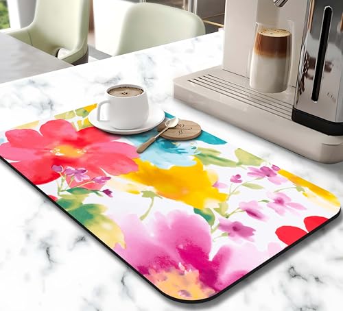Dish Drying Mat for Kitchen Counter 20x12in Washable Quick Dish Drying Pad Rubber Backed Absorbent Draining Mat Fit Kitchen Counter