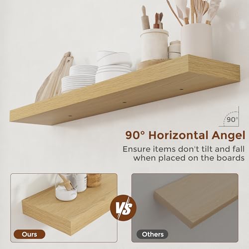 48 Inch Floating Shelves for Wall 8 Inch Deep Oak Shelves Set of 2 (2 Count)