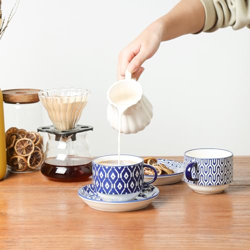 Ceramic Cappuccino Cups with Saucers and Metal Stand (4 Count)
