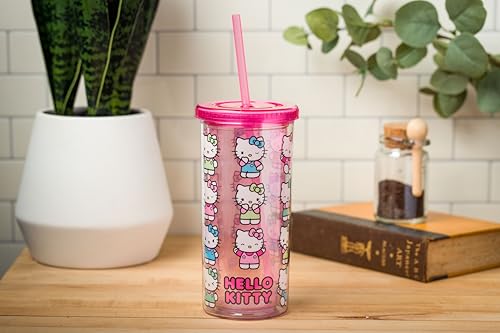 Sanrio Hello Kitty Expressions Poses Plastic Cold Cup with Lid and Straw