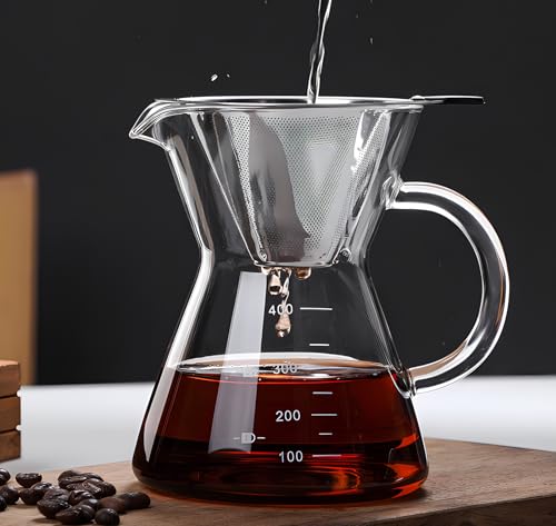 Pour Over Coffee Maker with Reusable Stainless Steel Drip Filter